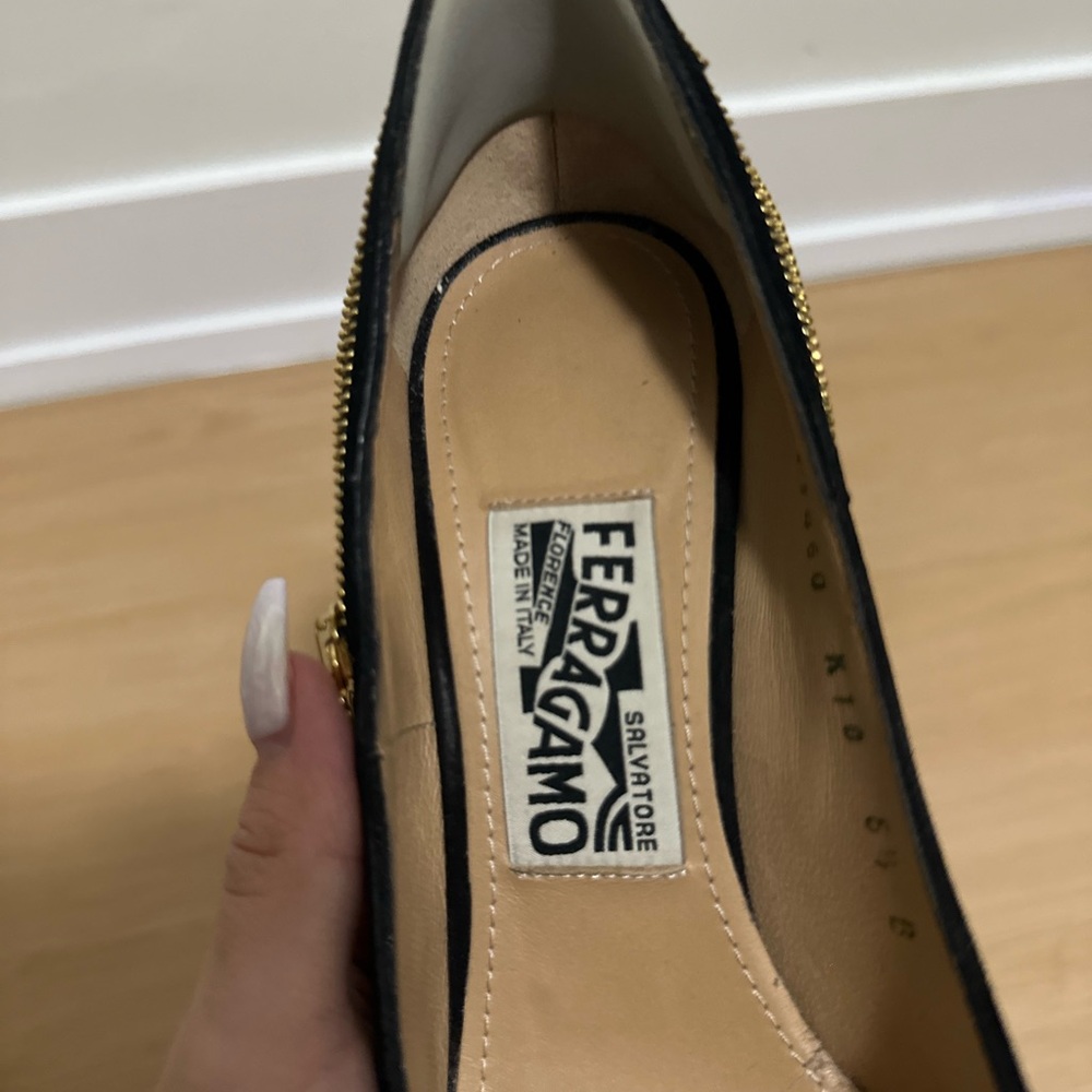 SALVATORE FERRAGAMO Black Suede Zip Platform Heels Made in Italy  size US6,5 - Picture 2 of 11